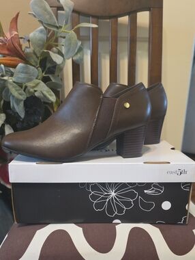 East 5th Brown Faux-Leather Ankle Heeled Booties